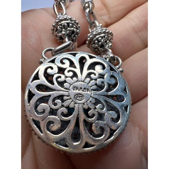 Sarda Turquoise Sterling silver Byzantine station necklace 16-25 inches - Picture 3 of 16